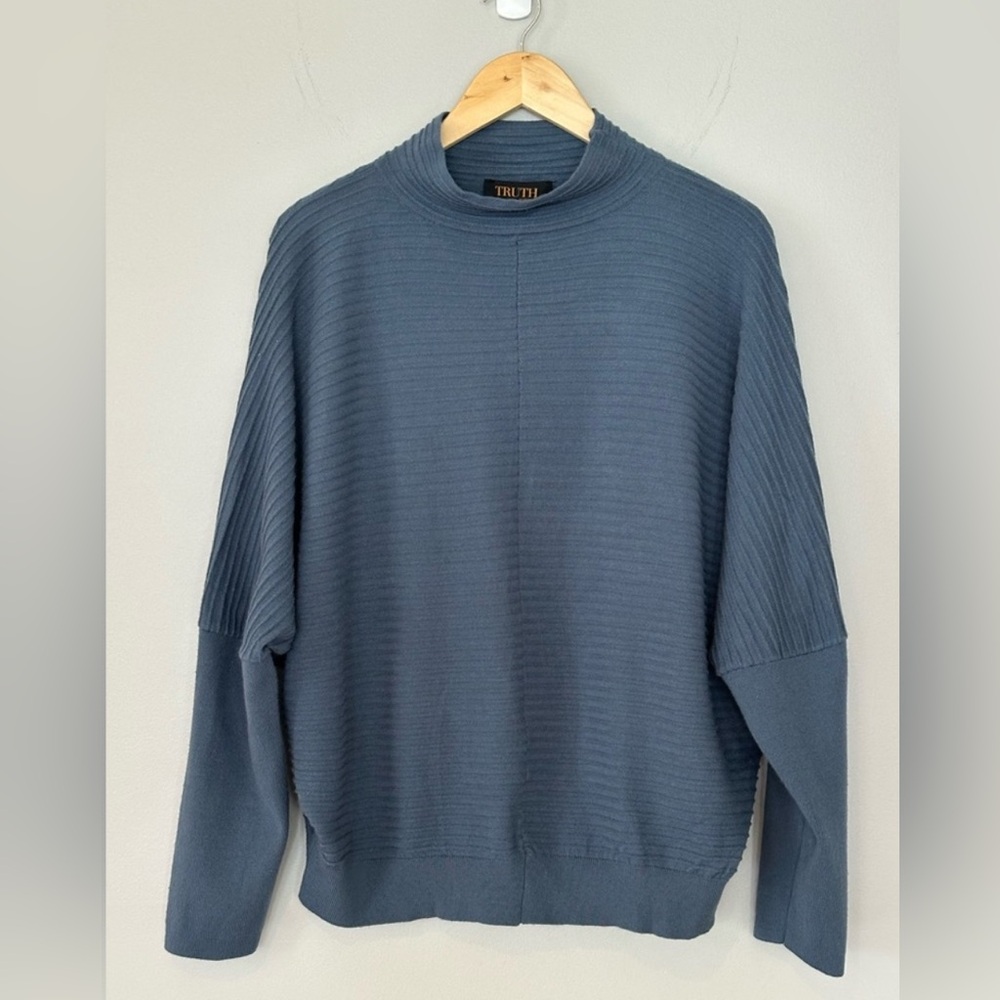 NWT Truth By Republic Ribbed Knit Mock Neck Sweater XL Slate Blue